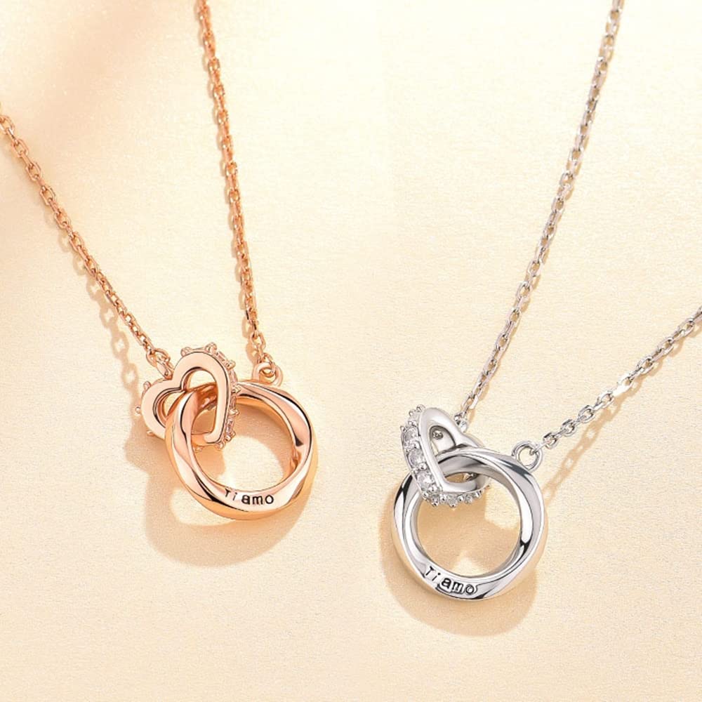 Amazon Эксклюзивное брендовое ожерелье Популярное ожерелье Mevius Двойное кольцо Парное ожерелье Простой стильный кулон с двойным кольцом Рождественский подарок на день рождения 925