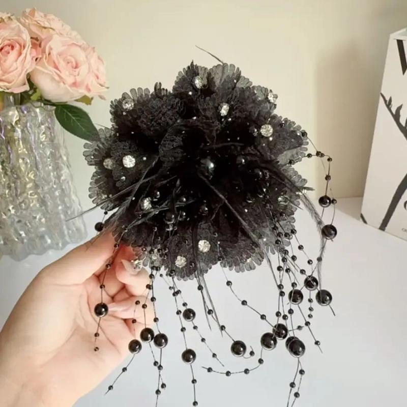 1 шт., элегантная сетчатая заколка для волос с цветком для женщин, элегантная заколка в виде акулы с жемчужной кисточкой, модная заколка для хвоста для девочек, аксессуары для волос