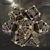 7 Pcs Yellow Flying Dragon Metal Dice Hollow Metal Polyhedral Dice Set Suitable for Role-Playing RPG  Board Game Card Game