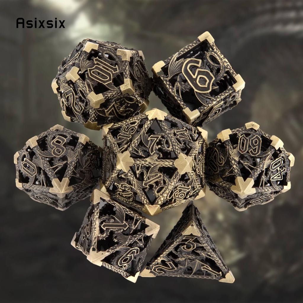 7 Pcs Yellow Flying Dragon Metal Dice Hollow Metal Polyhedral Dice Set Suitable for Role-Playing RPG Board Game Card Game