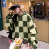 Зимний клетчатый свитер, мужской свободный покрой, модный вязаный топ с круглым вырезом, повседневный универсальный свитер осенне-зимнего сезона