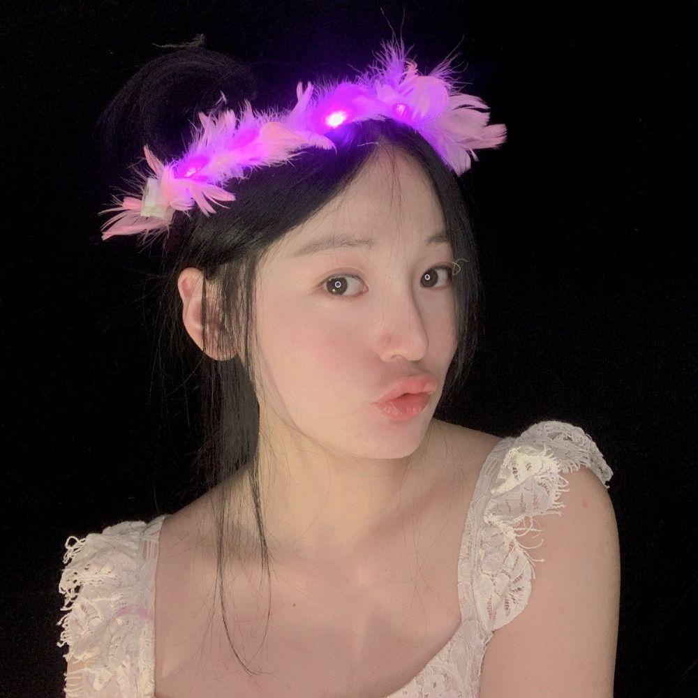 Christmas White Feather Luminous Garland New Year Women Hairband LED Feather Headband  Party