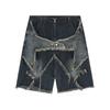 Trendy Label Embroidered Denim Shorts with Fabric Men's Personalized Ruffled Straight Leg Capris