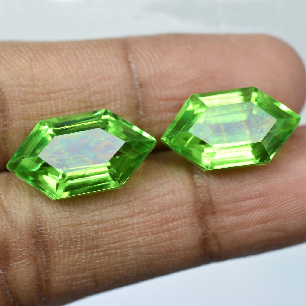 Natural PERIDOT Fancy Cut GREEN Color 16.20Ct Rare Loose Gemstone Pair