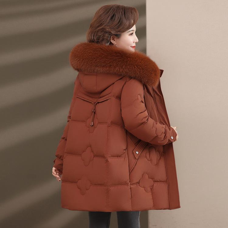 New Down Jacket Mother Women's Middle-aged and Elderly Winter Long Thick Fox Fur Collar White Duck Down Coat.