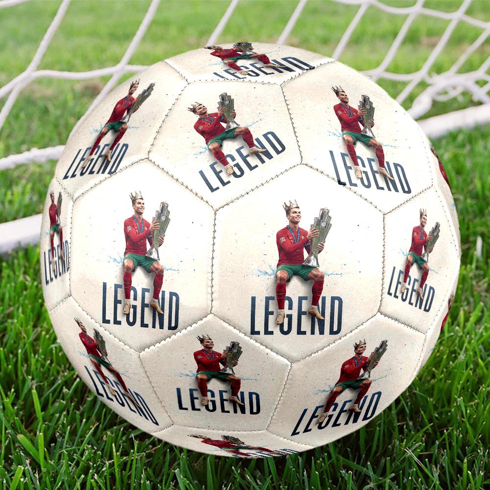 Cristiano Ronaldo Trophy Celebration Soccer Ball Size 5 Football Machine-Stitched Indoor/Outdoor Training and Matches Surprise Collection Gift