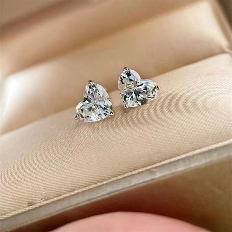 Серьги-сердечки из стерлингового серебра 925 пробы с блестящими цирконами для женщин Изысканные аксессуары для вечеринок и свадеб