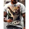 Male Trend Cat Element T Shirt for Men Daily Outdoor Fashion Regular Fit O-neck Short Sleeve Comfortable Material Clothing Shirt