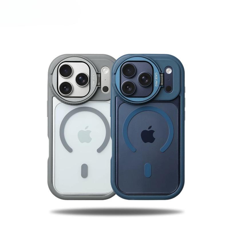 Защитный чехол-подставка со стеклянной линзой Magsafe для iPhone 16 15 14 Plus 13 12 17 Pro Max Air, магнитный, матовый, бронированный, ударопрочный