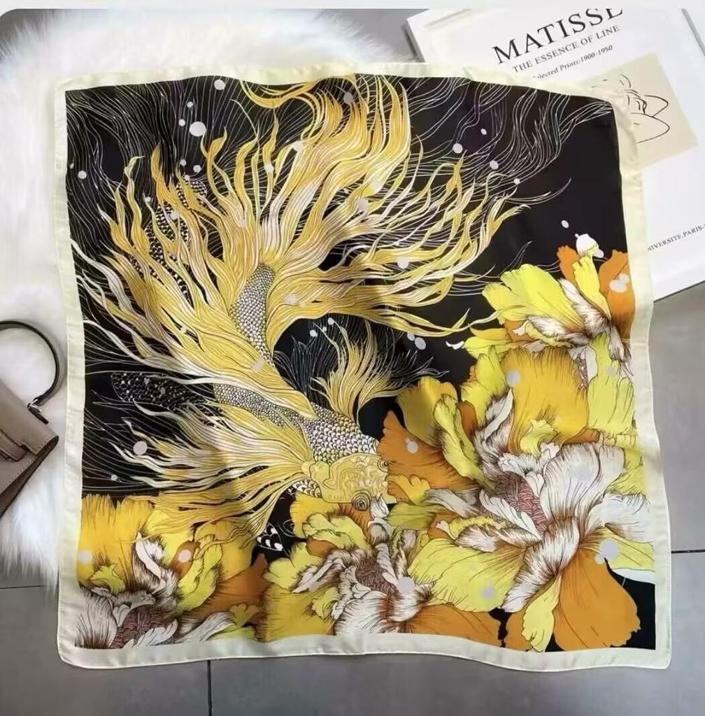 71 silk scarf square scarf high sense, Korean fashion versatile professional imitation silk small scarf retro printing silk