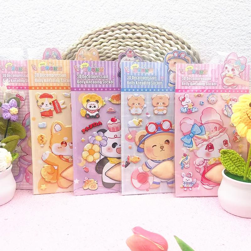 4packs Soft Animal Tummy Squishy Stickers - 3D Panda & Bunny Belly Tactile, Stress Relief Journal Fun, Creative Foam Material