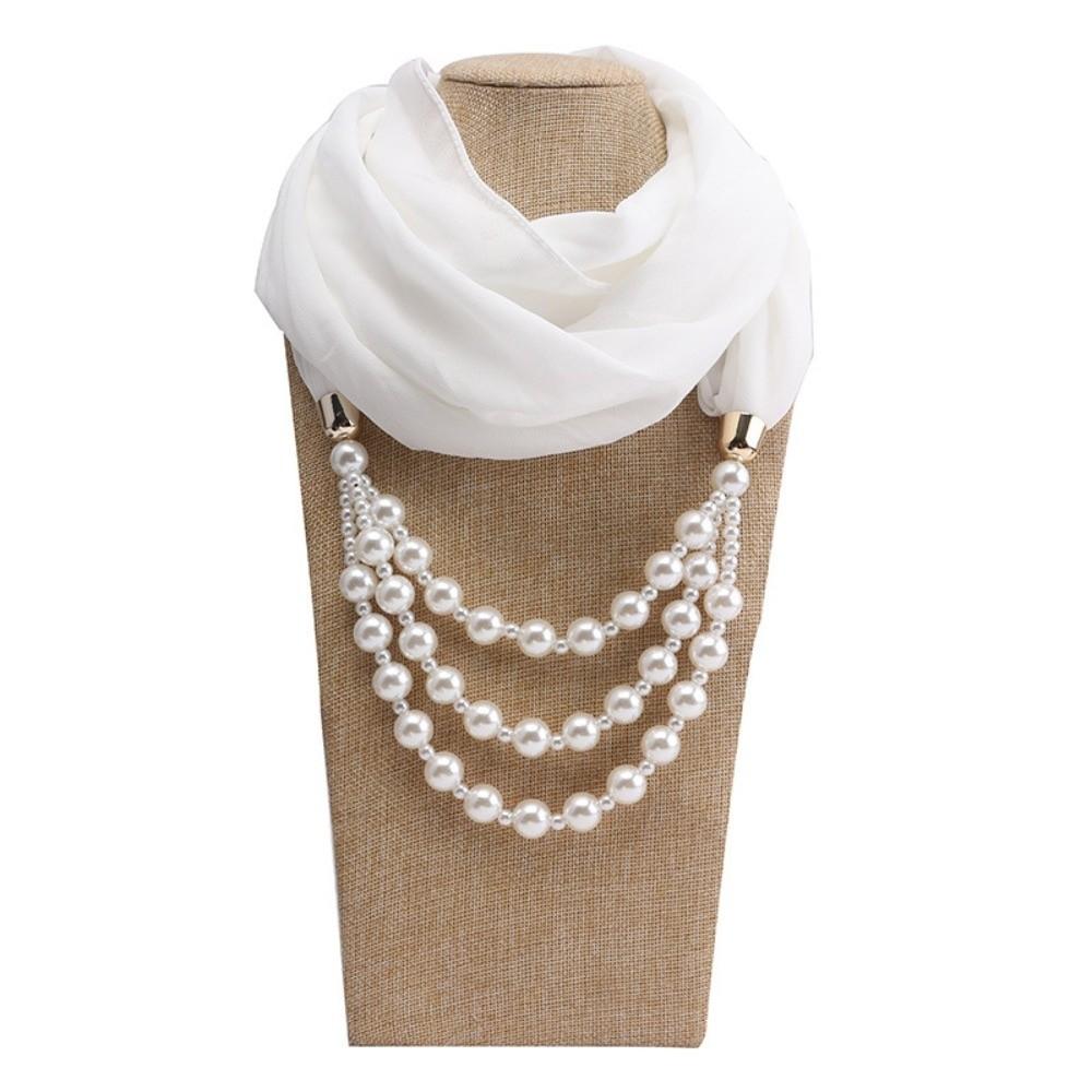 Layered Scarf Necklace Jewelry Two-in-one Chiffon Head Wrap Pearl Pendant Hijab Performance
