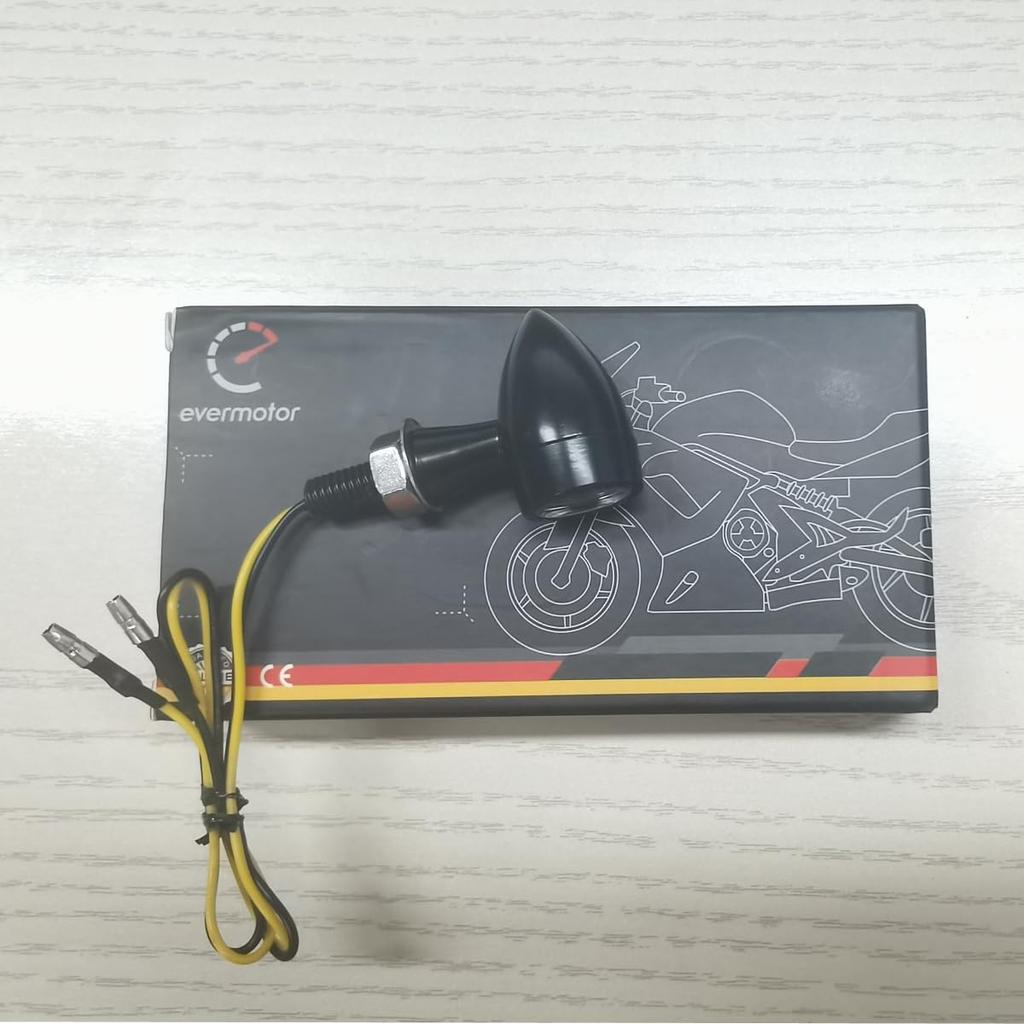 Evermotor Motorcycle LED Turn Signal Bullet Shape Small 12V Black Case High Brightness Turn Signal Round Waterproof EU Certification E Mark (4 Pieces)