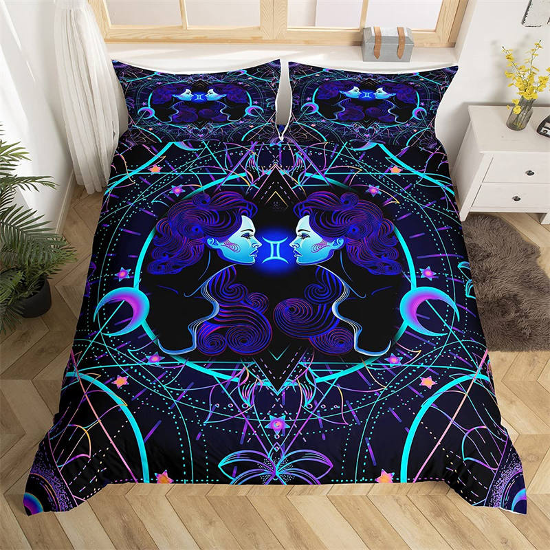 Pisces Bedding Set Mystery 12 Constellations Duvet Cover Set For Kids Teens Adults Boho Fish Print Comforter Cover Bedroom Decor