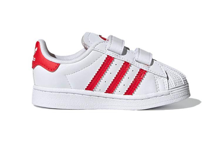 adidas Оригинальные SUPERSTAR Удобные Дышащие Низкие Скейтбордические Кроссовки Белые Красные Для Младенцев и Малышей FZ0644