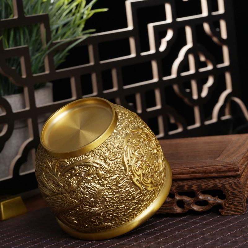 Chinese Brass Nine Purple Fire Jar with Rice and Cornucopia Relief Ornaments