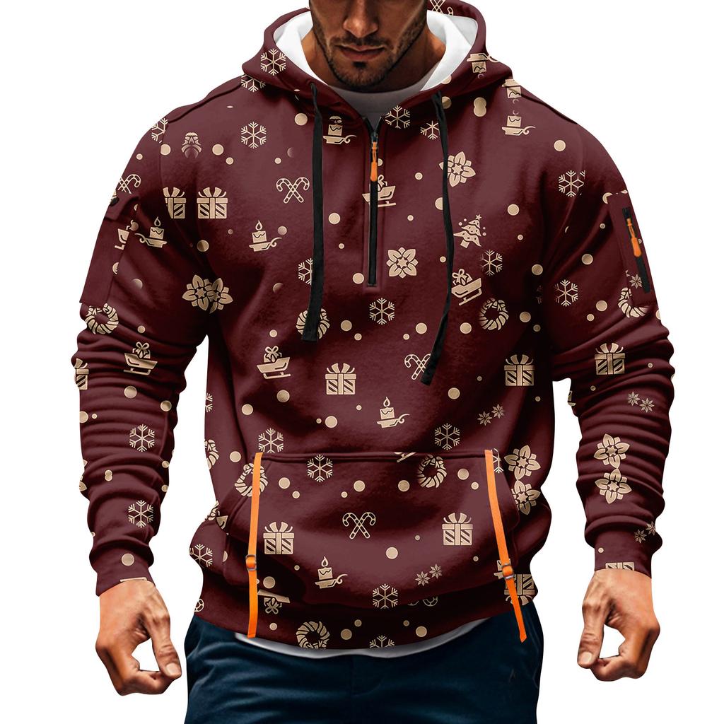 Мужская толстовка с капюшоном на молнии до середины, повседневная спортивная с рождественским принтом