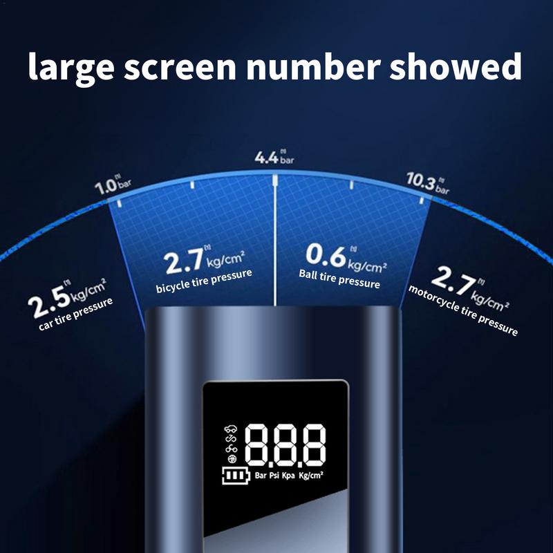Электрический автомобильный насос для шин, беспроводной насос для шин мотоцикла, большая емкость аккумулятора, цифровой дисплей, зарядка через USB, надувной насос для бассейна