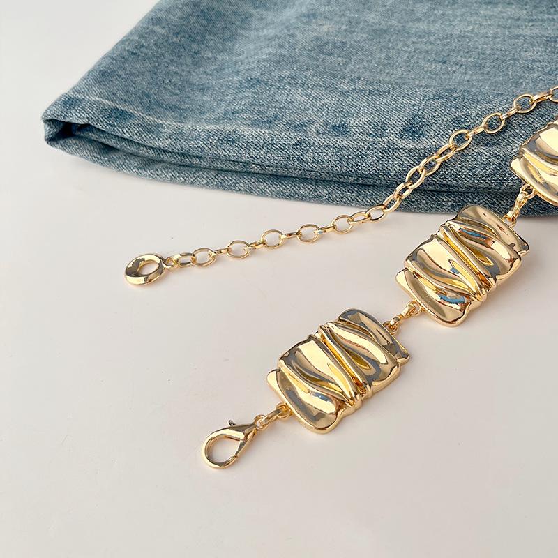 Irregular Rectangular Metal Waist Chain Women's Dress Accessories Niche French High-end Belt Woven Chain