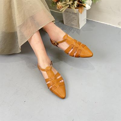 Женская обувь, модные универсальные римские сандалии из натуральной кожи с острым носком и полостями