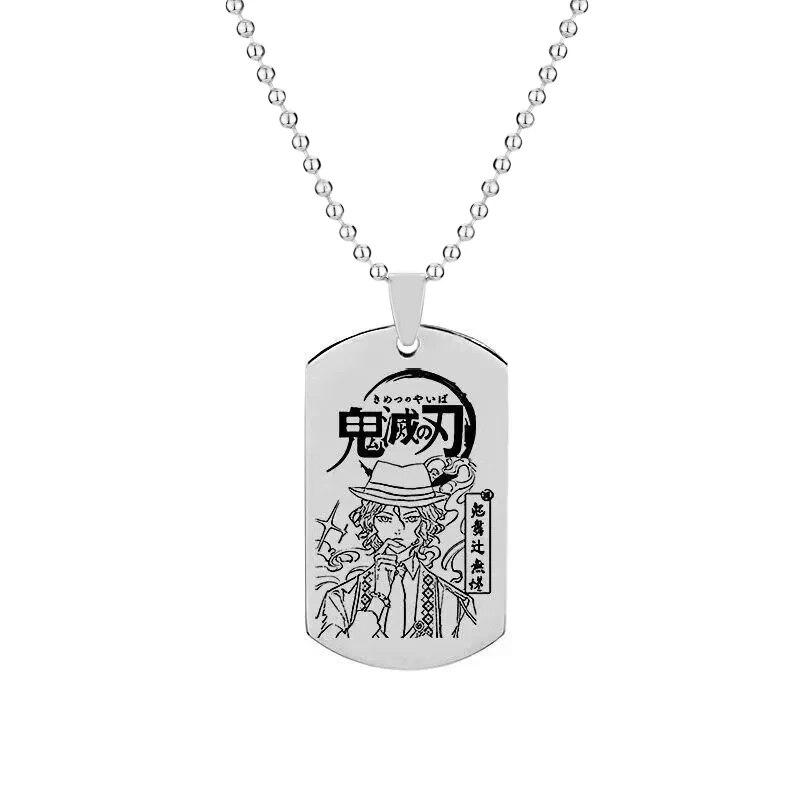 Anime Demon Slayer Stainless Steel Dog Tag Necklace Tanjiro Zenitsu Giyu Inosuke Pattern Color Print Jewelry for Fans