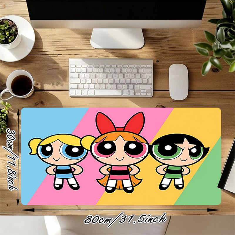 1Pc Powerpuff Girls Adventure Gaming Mouse Pad Keyboard Desk Mat Non-slip Rubber Lock Edge Waterproof Computer Mousepad for Office Home Decor Y1397