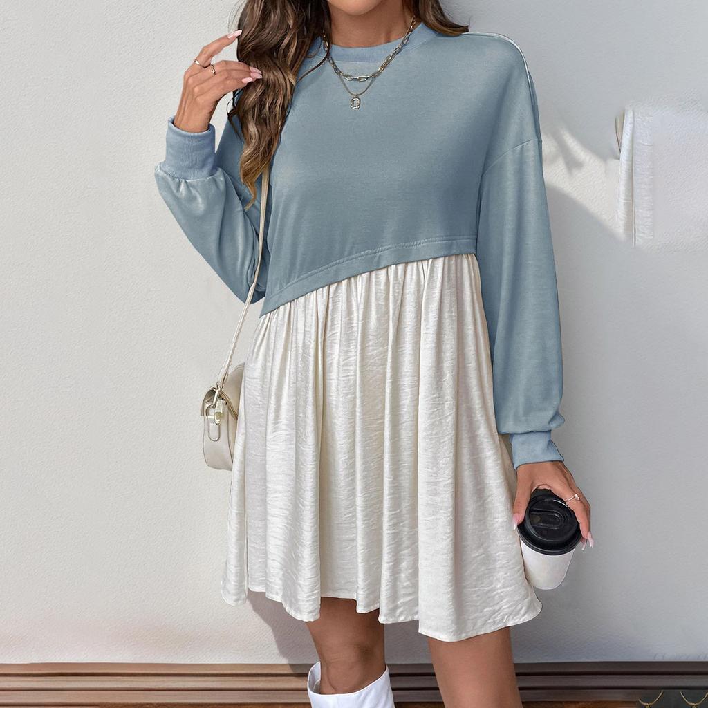 Женское модное повседневное платье с круглым вырезом и длинным рукавом в цветочном стиле