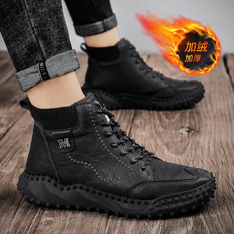 Модные классические мужские ботинки, обувь для активного отдыха, плюшевые мужские зимние ботинки, модные мягкие брендовые дышащие ботинки для работы на открытом воздухе, мотоциклетная обувь для мужчин