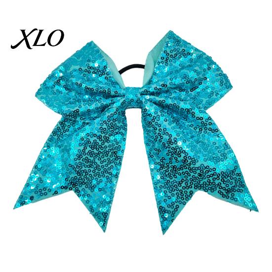 Stage Costume Accessories Sequins Hair Bows, Elastic Tie, Large Cheerleading Shiny Bows for Girls Band Ponytail Holder, Glitter Scrunchies Women Teens