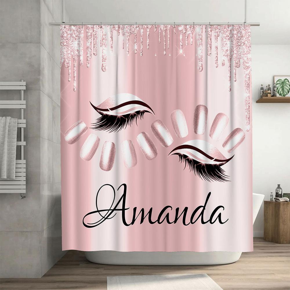Luxury Pink Sparkling Shower Curtain Custom Name Printed Waterproof Bath Rug Cover Home Decor Bathroom Accessories