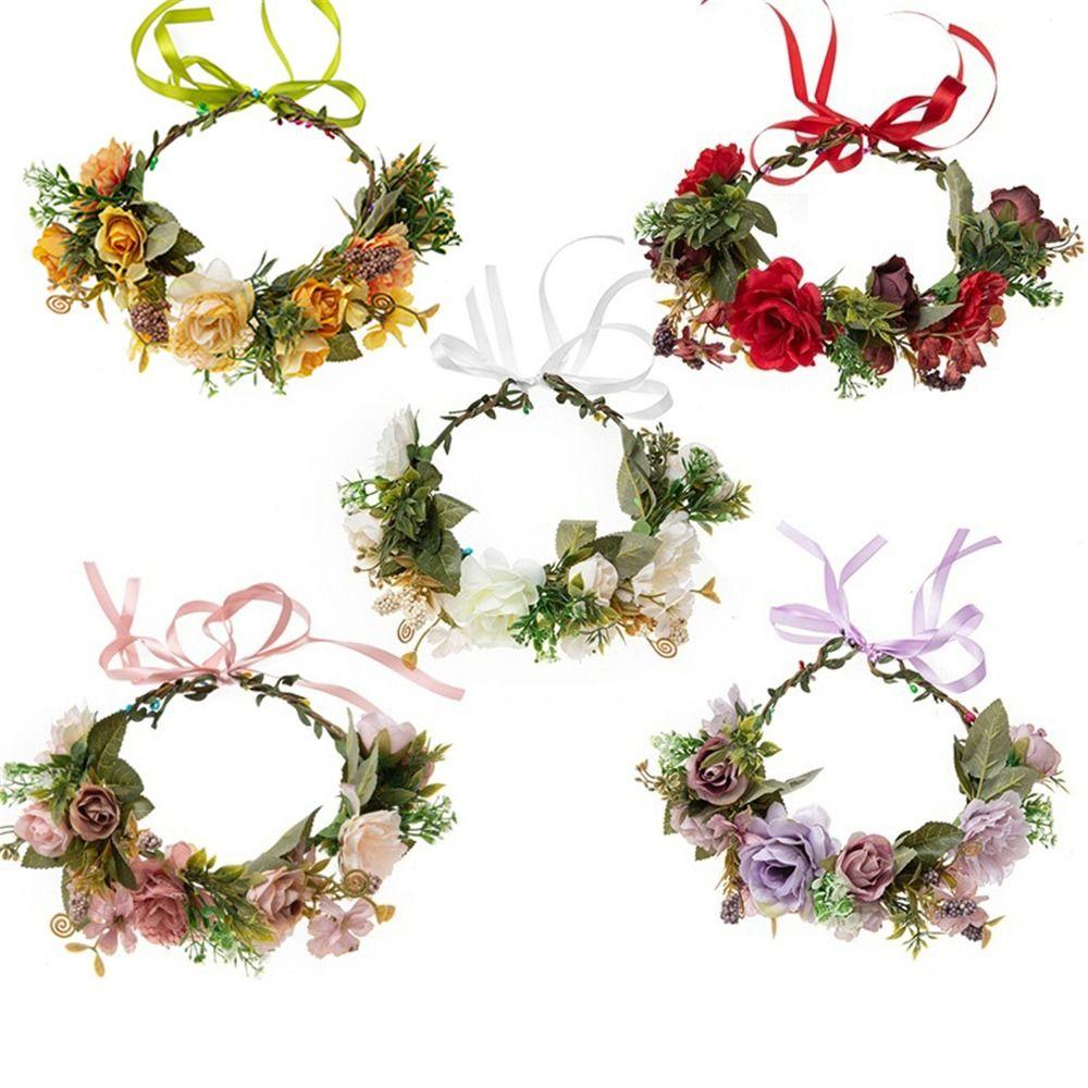 Rose Flower Headband Festival Wedding Hair Wreath Bohemian Headwear for Women Girls