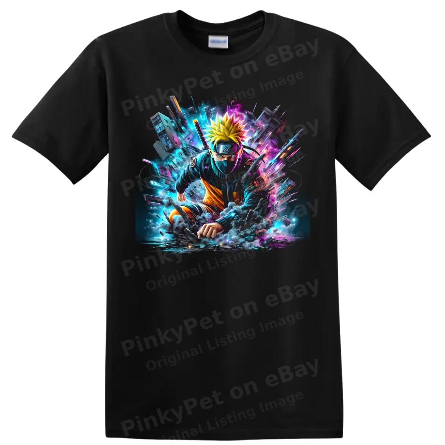 Anime T Shirt Neon Ninja Action Graphic Colorful Manga Fan Tee Gift Art