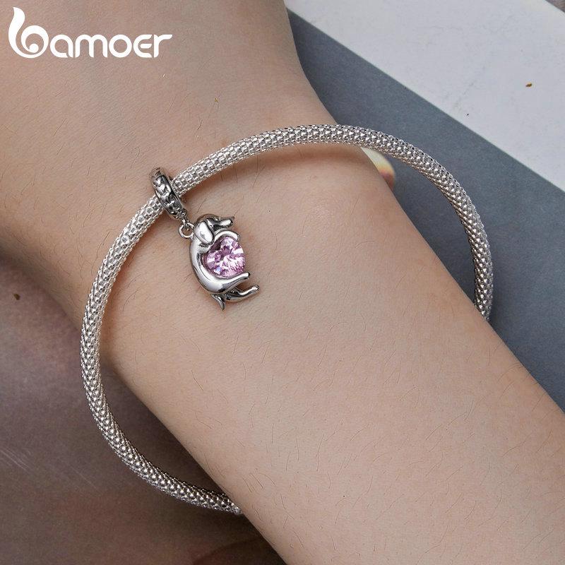 BAMOER позолоченные бусины-подвески в виде собаки для браслета с подвесками, подлинное серебро 925 пробы, подвеска в виде бордер-колли, таксы, шнауцера