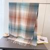 Color Blocked Plaid Long Scarf with Tassel Thick Soft Warm Imitation Cashmere Shawl Versatile Neck Scarf for Autumn Winter