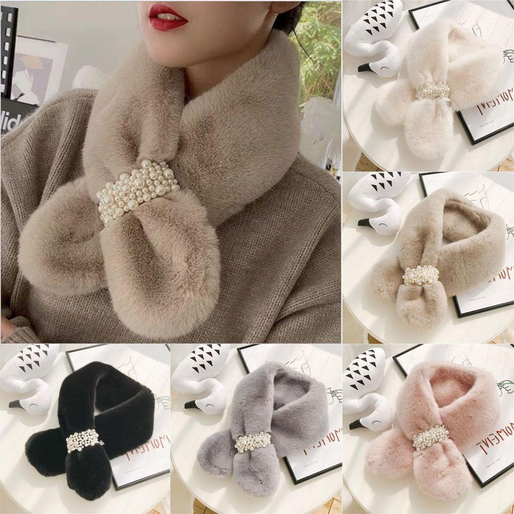 Elegant Winter Warm Faux Rabbit Fur Plush Cross Scarf Neck Warmer Solid Color Neckerchief Wrap