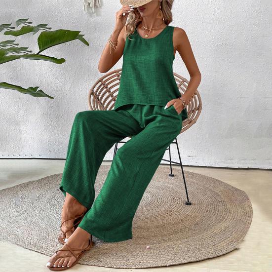 Женский комплект из двух предметов для отдыха, летний топ без рукавов с вырезом сзади и широкие брюки, повседневная одежда для отпуска и путешествий