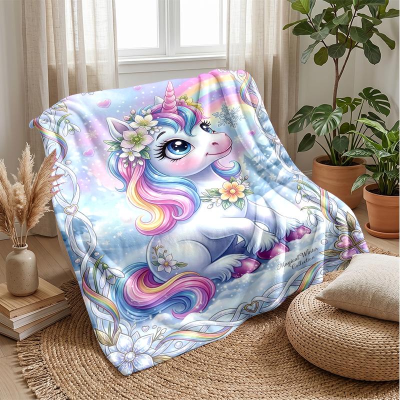 Magical Winter Unicorn Theme blanket Lightweight Warm Flannel Blanket Decorative Throw Blanket for Home Decoration