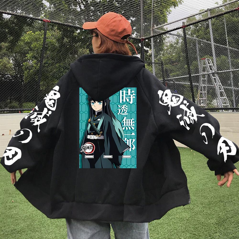 Аниме Demon Slayer Tokitou Muichirou Print Hooded Men Women Kimetsu No Yaiba Zipper Hoodies Harajuku Sweatshirt Male Zip Jacket