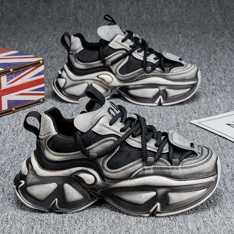 Модная мужская повседневная спортивная обувь для бега 2025 Осень Новая платформа Увеличение Винтажные потертые кроссовки Модная обувь Резиновая подошва