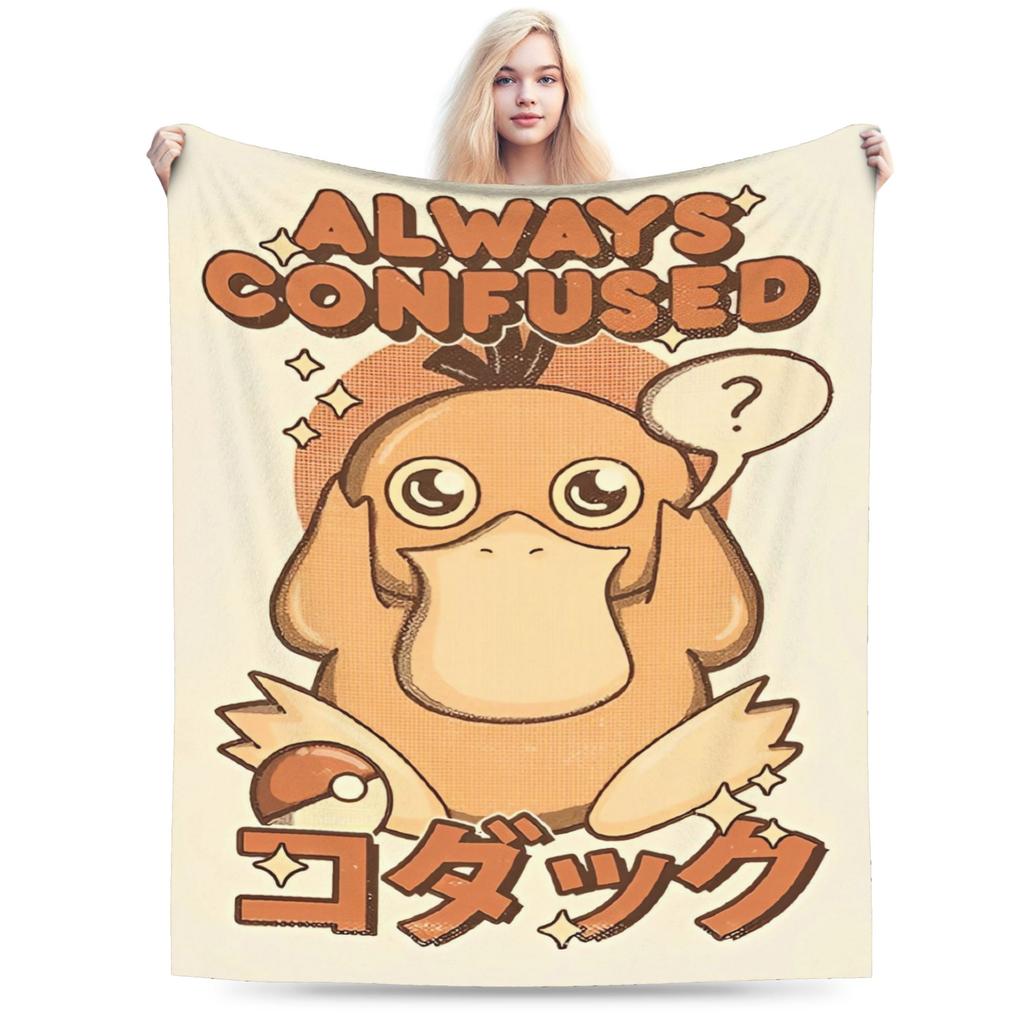 Теплое одеяло для путешествий, офиса, с принтом Манга Psyduck, плед, фланелевое покрывало Pokemoned для улицы, забавная накидка на диван-кровать