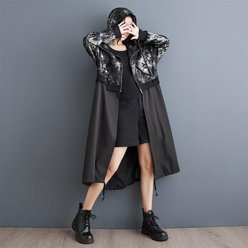Long Sleeve Oversized Hooded Vintage Casual Loose Autumn Spring Trench Coat for Women Outerwear