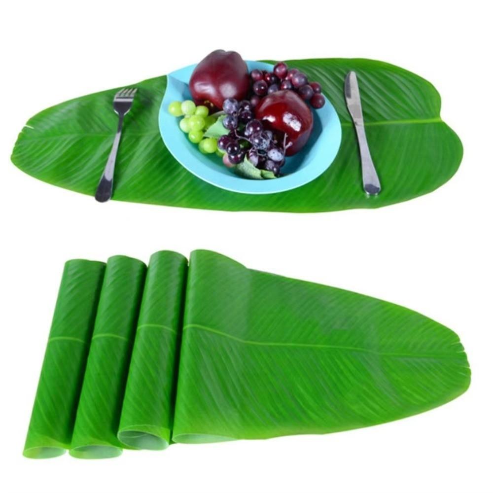 5Pcs Heat Resistant Artificial Banana Leaves Coasters Decor Waterproof Faux Lotus Leaf Anti Skid Simulation Table Mats