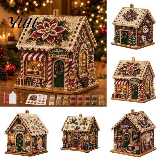 Relaxing Craft Activities for Adults 3D House Christmas Faux Pearl Art Kit, DIY Handmade Rhinestone Painting Kit Ornament Adults, Tabletop Xmas