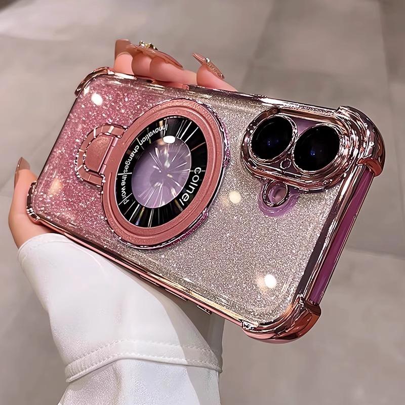 Luxury Glitter Shockproof Phone Case For iPhone 17 17Air 17Pro 17ProMax 16 16E 16Plus 15 15Pro 14 13 12 11 Bracket Holder Cover