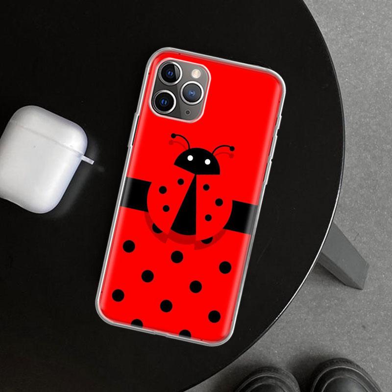Чехол-накладка с рисунком семиточечной божьей коровки для iPhone 11 12 13 Mini 14 15 Plus 16 Pro Max 17 Air 7 8 + SE Арт Персонализированные Fundas
