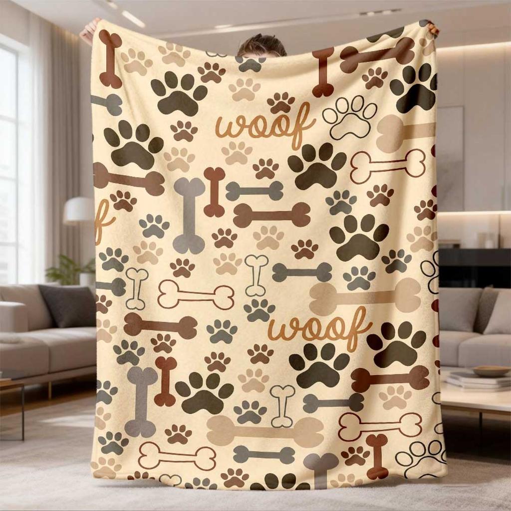2026 New Arrival Flannel Blanket 1pc Cozy & Paw Print Flannel Throw Blanket - Soft, Warm, and Versatile for Naps, Camping, Travel, and Home Decor - P