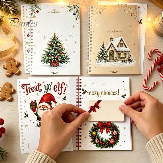 Gift Card Organizer Holder Christmas Book, 8x6 Inch Spiral Bound Holiday Keepsake Booklet, Festival Storage Book Merry Greeting Album for Xmas
