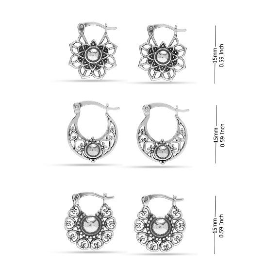 LeCalla Ювелирные изделия из стерлингового серебра S925, небольшой набор из 3 пар антикварных филигранных сережек-колец для женщин-подростков