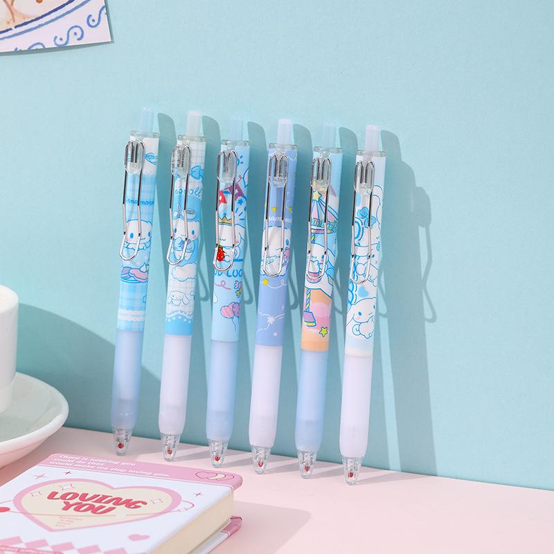 12 шт. Киннаморолл Sanrio Нейтральная ручка Мультяшная гелевая ручка Канцелярские товары 0,5 мм Черный с металлическим зажимом Офисная ручка для письма и подписи