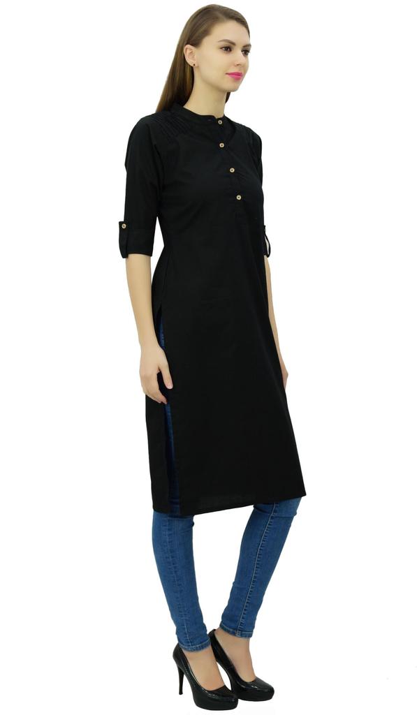 Phagun Cotton Plain Kurti Tunic Mandarin Collar Ethnic Casual Kurta Blouse